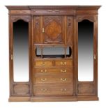 Stunning quality late Victorian mahogany breakfront triple wardrobe, circa 1890,