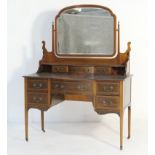 Edwardian mahogany and inlaid kneehole dressing table, circa 1900-10,