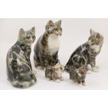 Three Winstanley large pottery cats, each modelled seated on haunches,