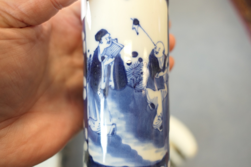 Two Chinese blue and white cylinder vases, late 19th Century, - Image 4 of 6