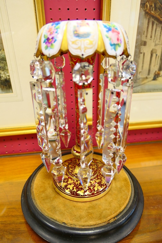 Victorian red and white overlay glass lustre, - Image 2 of 8