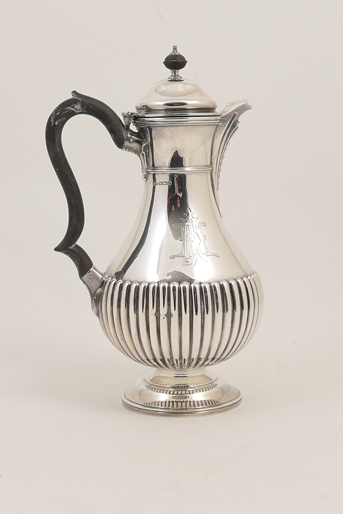 Edwardian silver hot water jug by James Dixon & Sons, Sheffield 1906,
