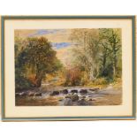 Frederick William Hulme (1816-84), 'Wooded river landscape', watercolour and bodycolour, signed, 24.