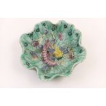 Chinese famille verte water lily dish, 18th or 19th Century, centred with a lily and a crustacean,