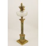 Brass and green onyx Corinthian column oil lamp (converted to electricity),