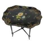 Early Victorian painted black lacquered papier mache serving tray,