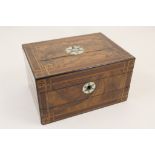 Victorian burr walnut and inlaid writing and sewing box,