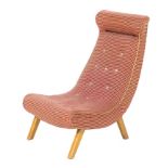 Retro Airborne upholstered chair, beech framed and upholstered in original red ground fabric,