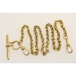 18ct gold anchor chain watch albert, with two spring clips and T-bar, length 45cm, weight approx.