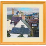 Robert A Fraser (Contemporary), 'Rooftops, Ruthin', oil on canvas board,