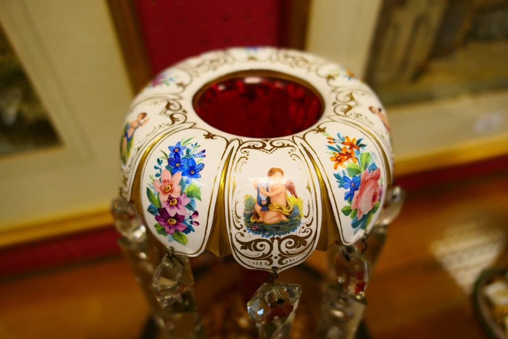 Victorian red and white overlay glass lustre, - Image 3 of 8