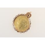 Victorian sovereign pendant, the coin of 1887, Melbourne Mint, within a 9ct gold pendant mount,