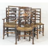 Set of five Lancashire ash ladderback dining chairs,