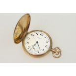 George V 9ct gold cased Waltham hunter pocket watch, Birmingham 1920, un-engraved outer case,