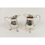 Modern silver baluster cream jug, London 1968, in Georgian style, raised on shell form feet, 9cm,