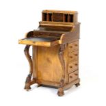 Victorian burr walnut piano top davenport, circa 1855,