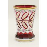 Bohemian ruby and white overlay beaker,