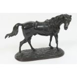 French bronze figure of a stallion, late 19th/early 20th Century, indistinctly signed to the base,
