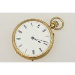 Victorian 18ct gold pocket watch, Chester 1895, white enamelled dial with Roman numerals,