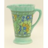 Crown Ducal Charlotte Rhead jug, tapered form decorated in the Persino pattern in blue,