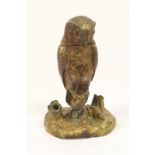 Austrian gilt bronze novelty inkwell, circa 1900, cast as an owl clutching rats in its talons,