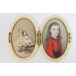 Victorian ivory double portrait miniature case,