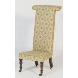 William IV rosewood and upholstered prie dieu, cream floral upholstery throughout,