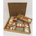 Wooden case of Lego, the box of possibly circa 1964,