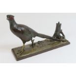 Cold painted spelter pheasant table lighter,