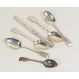 Three George IV silver fiddle pattern dessert spoons, London 1826,