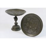 Pair of cast bronze tazze in Renaissance style, cast with classical scenes,