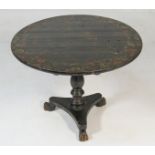 Anglo-Chinese black lacquered tilt top pedestal table, late 18th/early 19th Century,