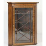 Mahogany and inlaid glazed hanging corner cupboard, 19th Century,