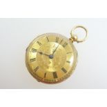 Victorian 18ct gold pocket watch, London 1855, gold coloured dial with foliate chased centre,