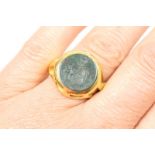 Heavy gold and bloodstone seal ring,