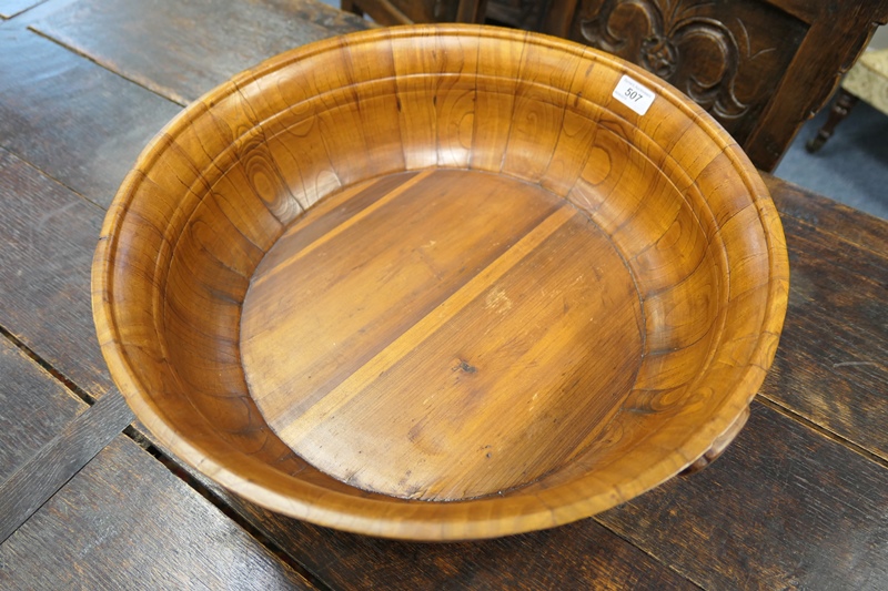 Chinese elm and brass banded bowl, with carved ruyi lappet handles, 49. - Image 2 of 6