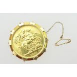 Victorian £2 gold coin brooch of 1887, the coin drilled and swivel mounted in 18ct gold,
