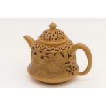 Chinese reticulated Yixing style teapot, 20th Century,