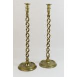 Pair of brass open barleytwist altar candlesticks,