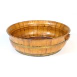 Chinese elm and brass banded bowl, with carved ruyi lappet handles, 49.