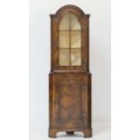 Walnut free standing flat front corner display cabinet in the Queen Anne style,