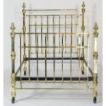 Victorian brass bed, complete with adjoining irons, bed base and mattress, width 136cm,