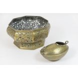 Eastern style cast brass octagonal bowl, pierced with scrolling foliage,