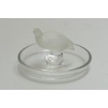 Lalique Perdrix cendrier, moulded in clear and frosted glass, marked 'Lalique France', 9.