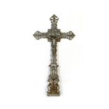 French cast iron crucifix, late 19th Century, inscribed Pont Saulx (sic), finished in silver paint,