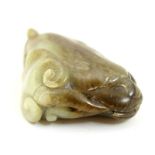 Chinese carved spinach jade pebble, carved as an animal eating lingzhi, 18th Century or earlier, 5.