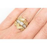 14ct yellow and white gold diamond combination cluster ring,