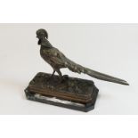 French bronze figure of a Golden Pheasant, mounted on a black marble base, length 28cm,