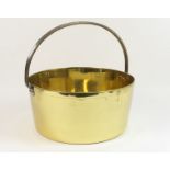 Large Victorian brass preserve pan, with fixed steel handle,
