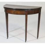 George III mahogany demi-lune folding card table, circa 1790,